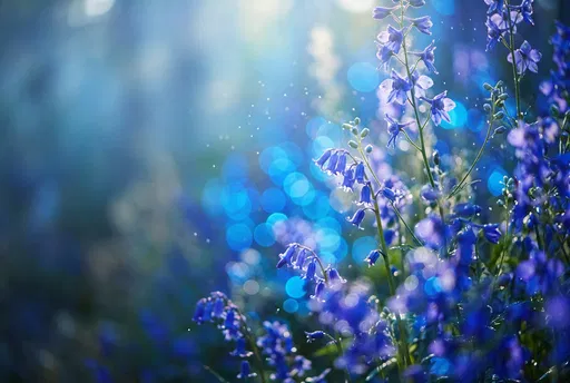 Backlit Bluebells and Delphiniums with Bokeh