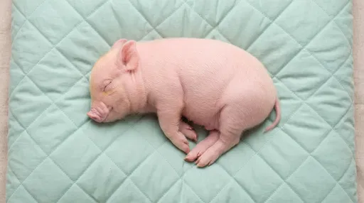 Sleeping Pink Piglet on Mint Quilt