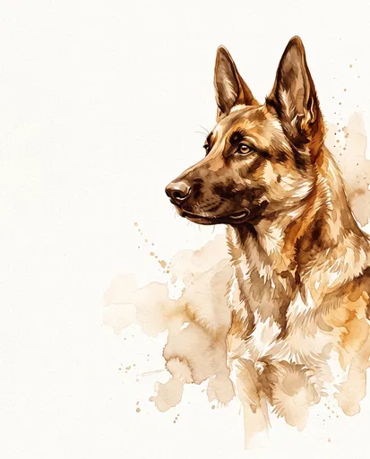 Sepia Watercolor Shepherd Dog Profile Portrait