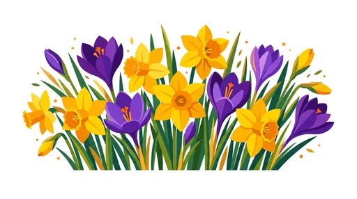 Yellow Daffodils and Purple Crocuses Clipart