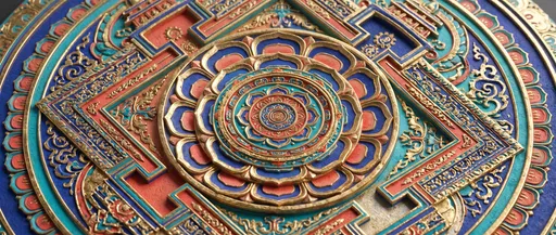 Ornate Tibetan Mandala in Raised Relief