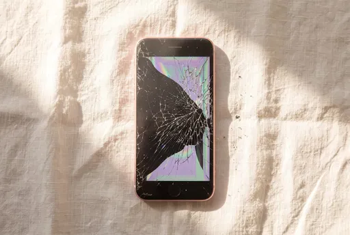Shattered Pink Smartphone on Sunlit Linen
