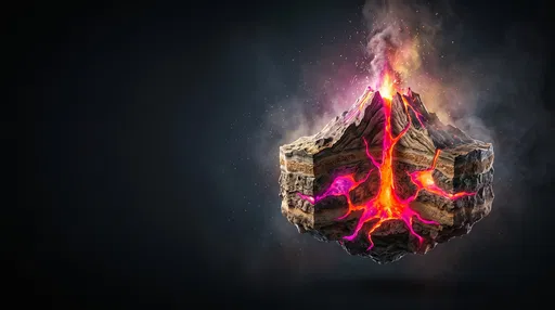 Floating Erupting Volcano Cross-Section Illustration