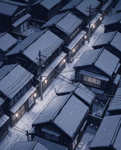 Snowy Japanese Alleyway at Night