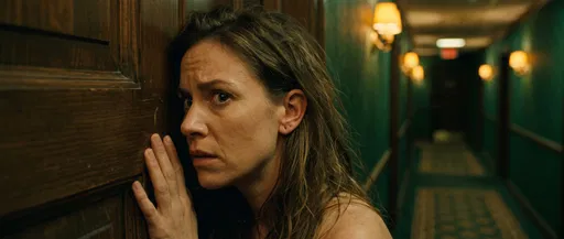 Woman Leaning Against Hotel Door