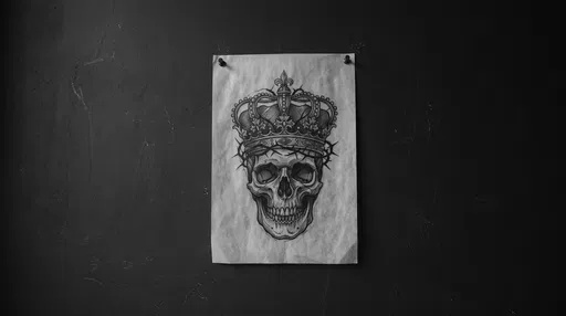 Crowned Skull Tattoo Sketch Pinned on Wall