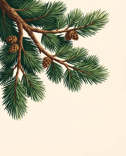 Botanical Pine Branch Illustration with Copy Space