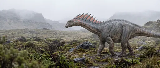 Amargasaurus Walking in Misty Highland Landscape