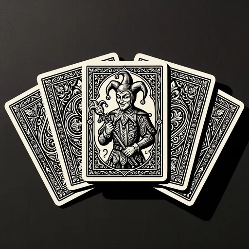 Woodcut Style Joker Playing Card Hand