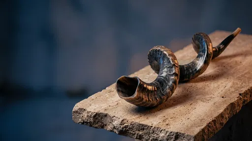 Spiraled Shofar Horn on Stone Slab