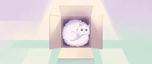 Fluffy White Cat Inside Cardboard Box