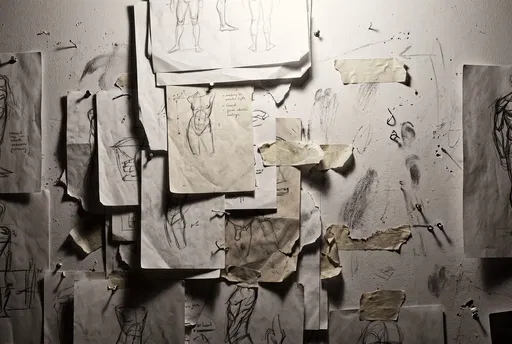 Pinned Figure Sketches on Studio Wall