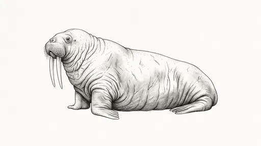Monochrome Scientific Illustration of an Atlantic Walrus