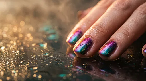 Macro Multichrome Nails on Wet Glass