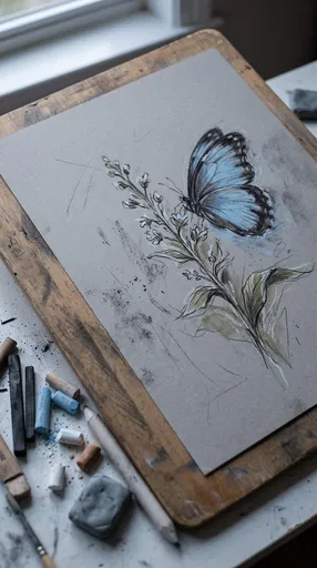 Pastel Butterfly Sketch on Drawing Board