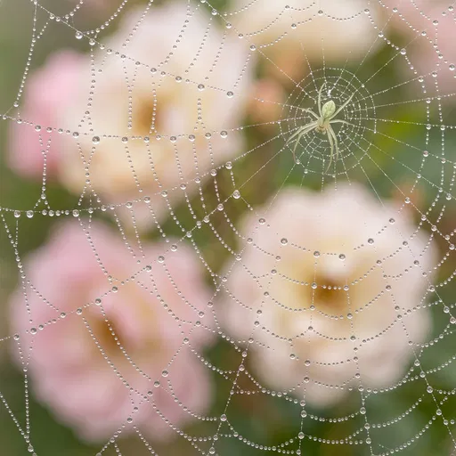 Green Spider on Dewy Web