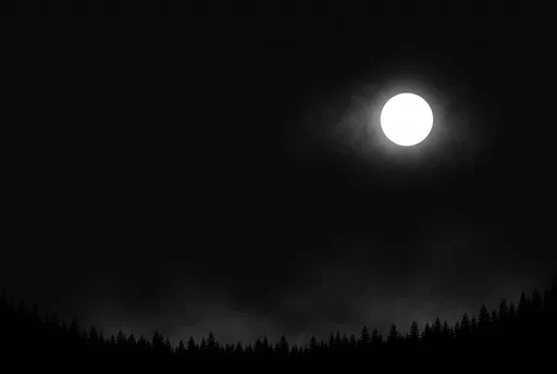 Minimalist Full Moon Over Pine Silhouettes