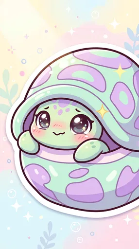 Kawaii Pastel Baby Turtle Sticker Illustration