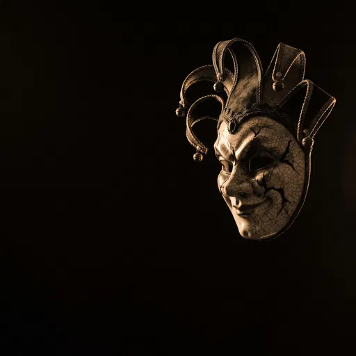 Cracked Porcelain Jester Mask in Darkness