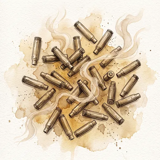 Sepia Watercolor Illustration of Empty Rifle Casings