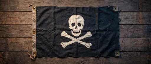 Weathered Jolly Roger Pirate Flag on Wood