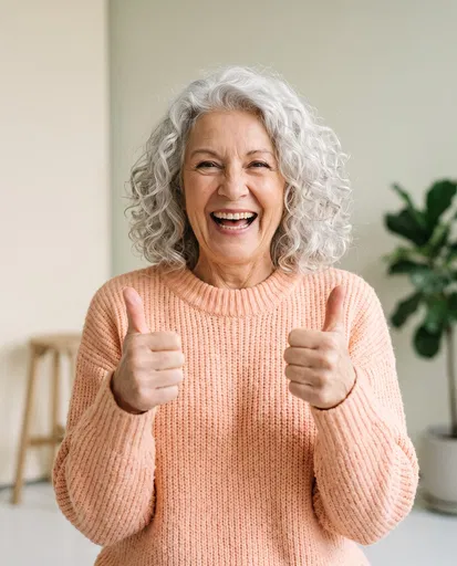 Cheerful Senior Woman Giving Double Thumbs Up
