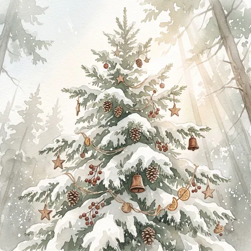 Watercolor Snowy Woodland Christmas Tree Illustration