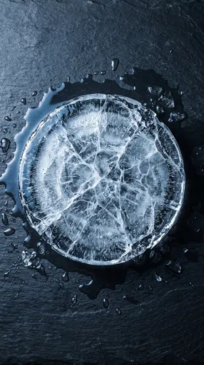 Cracked Circular Ice Disk Melting on Slate