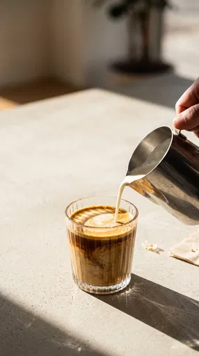 Pouring Milk into Espresso Glass