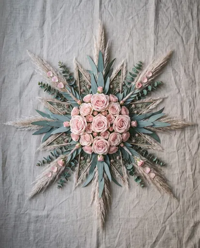 Botanical Compass Rose Arrangement on Linen