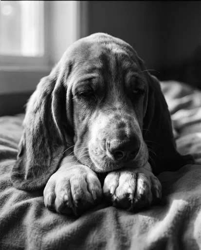 Sleepy Basset Hound Puppy in Monochrome