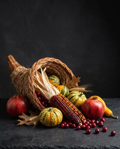 Autumn Cornucopia With Harvest Produce