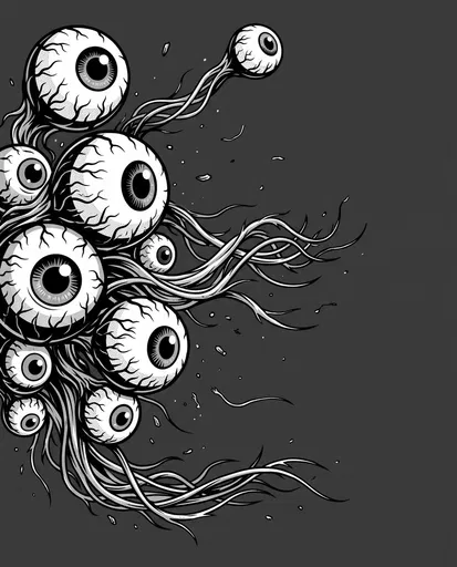 Monochrome Cluster of Creepy Eyeballs Illustration