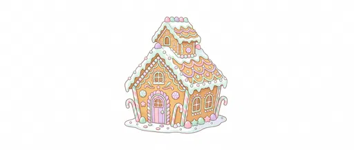 Pastel Christmas Gingerbread House Illustration