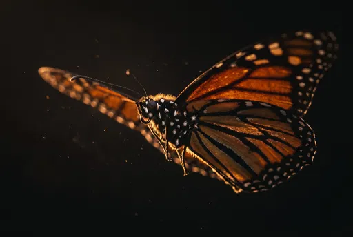 Monarch Butterfly Flying on Black Background