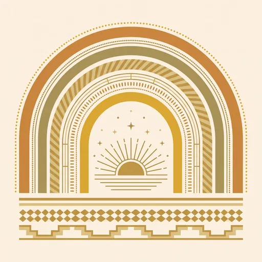 Bohemian Gold Arches and Sun Illustration