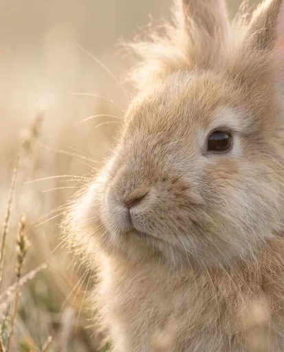 Close-Up of Fluffy Golden Bunny