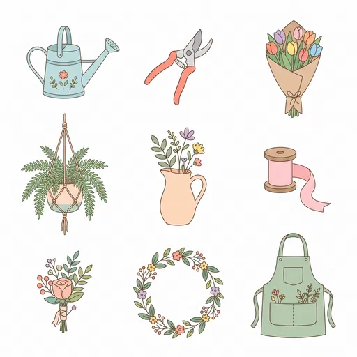 Pastel Florist and Gardening Clipart Icons