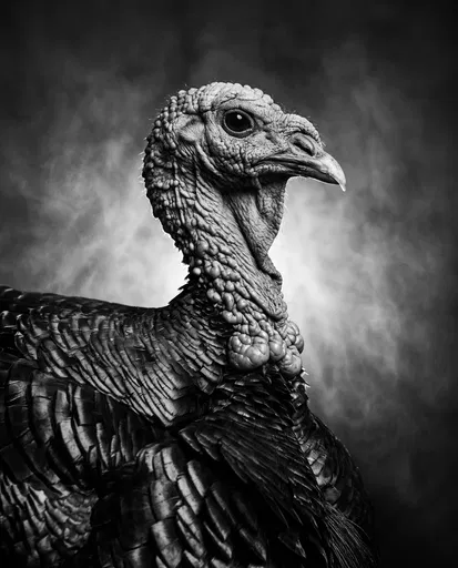 Dramatic Monochrome Studio Portrait of a Turkey