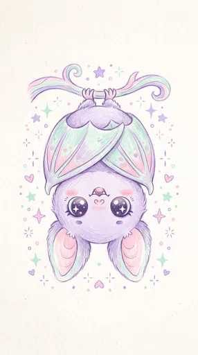 Kawaii Pastel Bat Hanging Upside Down