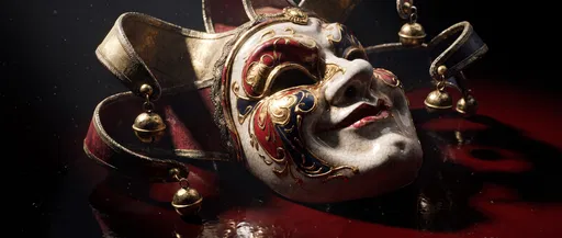 Ornate Porcelain Jester Mask with Bells