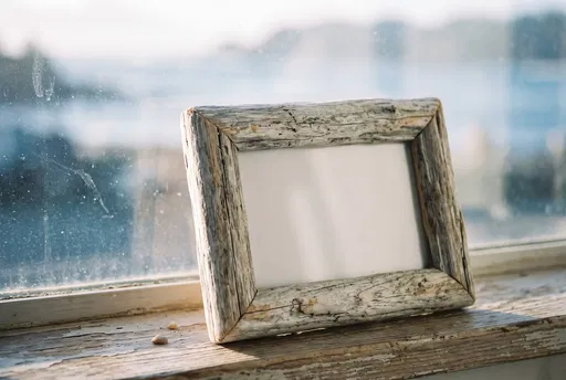 Weathered Driftwood Picture Frame on Windowsill
