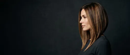 Woman With Angled Bronde Lob Haircut