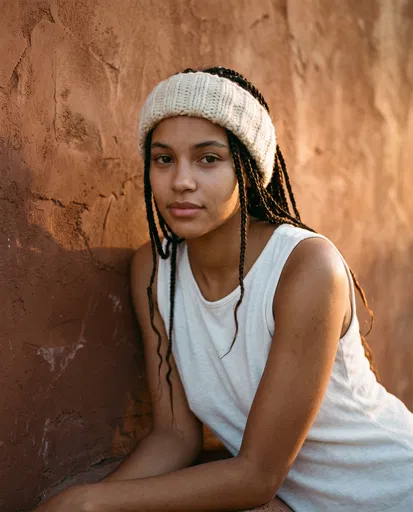 Portrait Against Terracotta Plaster Wall