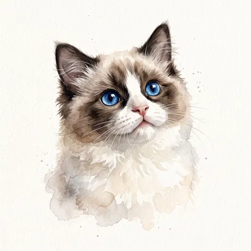 Watercolor Portrait of Ragdoll Kitten