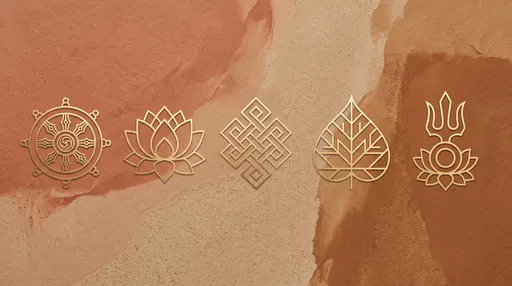 Gold Buddhist Symbols on Earthy Background