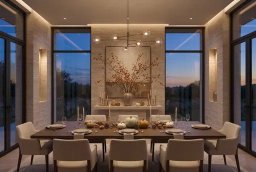 Modern Thanksgiving Dining Room at Twilight