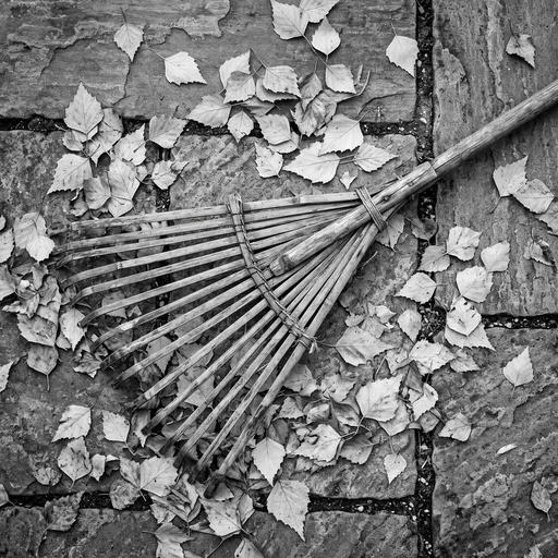 Monochrome Bamboo Rake on Flagstone