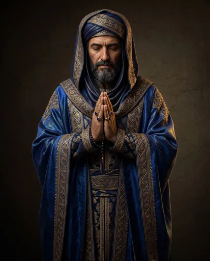 Bearded Nobleman in Blue Robes Praying