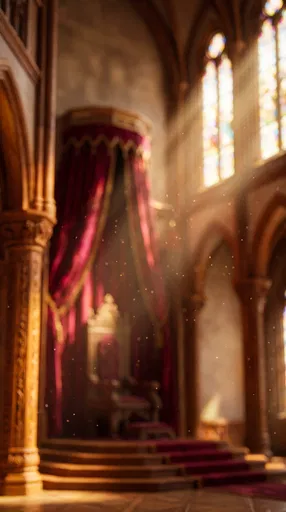 Blurred Royal Throne Room with Golden Sunbeams